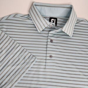 FootJoy FJ Golf Polo Shirt Men's Large Performance Short Sleeve Blue Grey Stripe